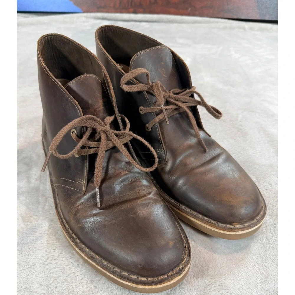 Clarks Collection Mens Shepton Brown Leather Ankle Chukka Boots Size 9